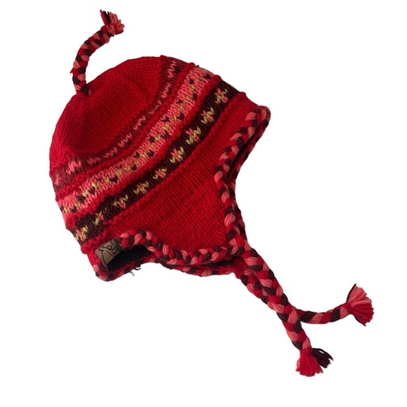 Turtle Fur Accessories - Women’s wool Turtle Fur fleece lined winter hat red and pink braided accents